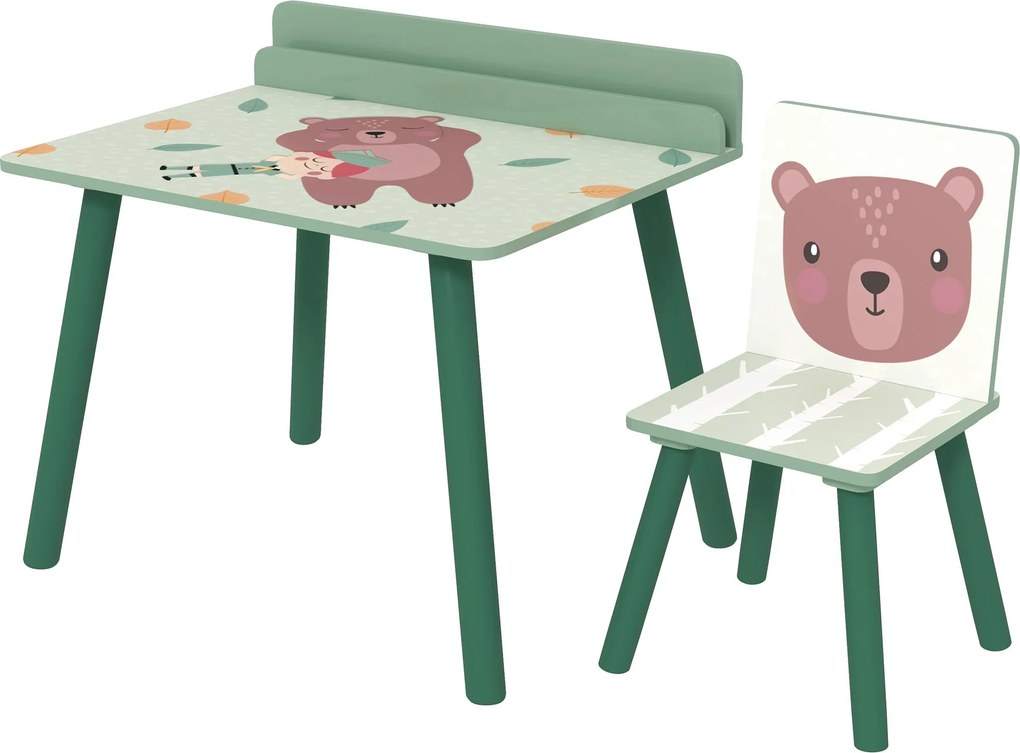 AIYAPLAY Gyerek Asztal és Szék Szett Tárolópolccal, Iskolai Asztal és Szék MDF-ből és Fenyőfából, Gyerekszobába, Játszóhelyiségbe, Bölcsődékbe, Zöld |