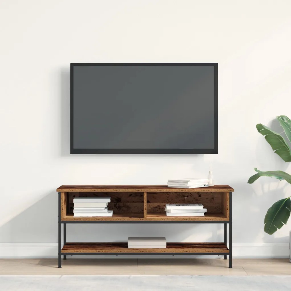 TV Szekrény Régi Fa 100x35x45 cm Műanyag Fa és Acél