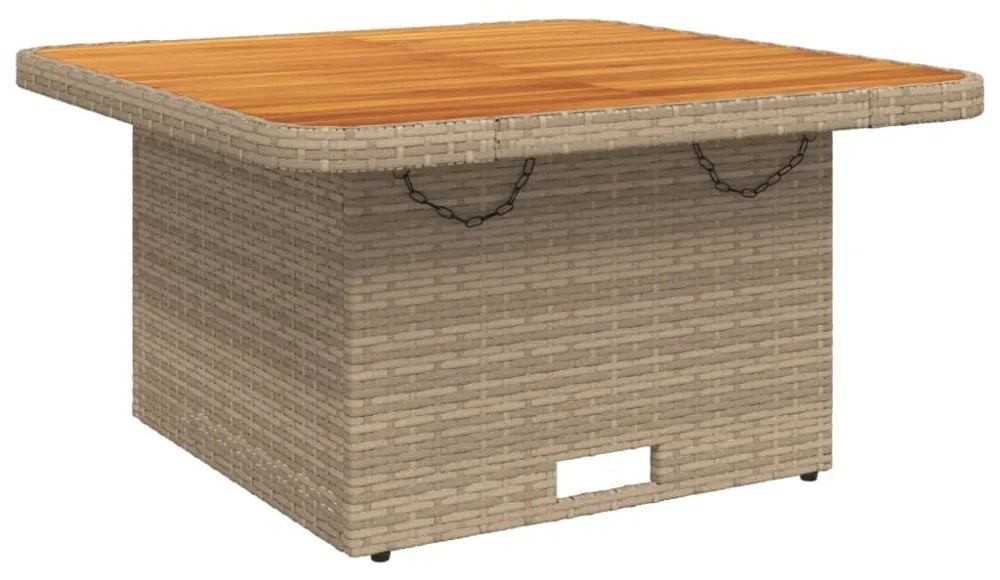 bézs polyrattan és akácfa kerti asztal 80 x 80 x 71 cm