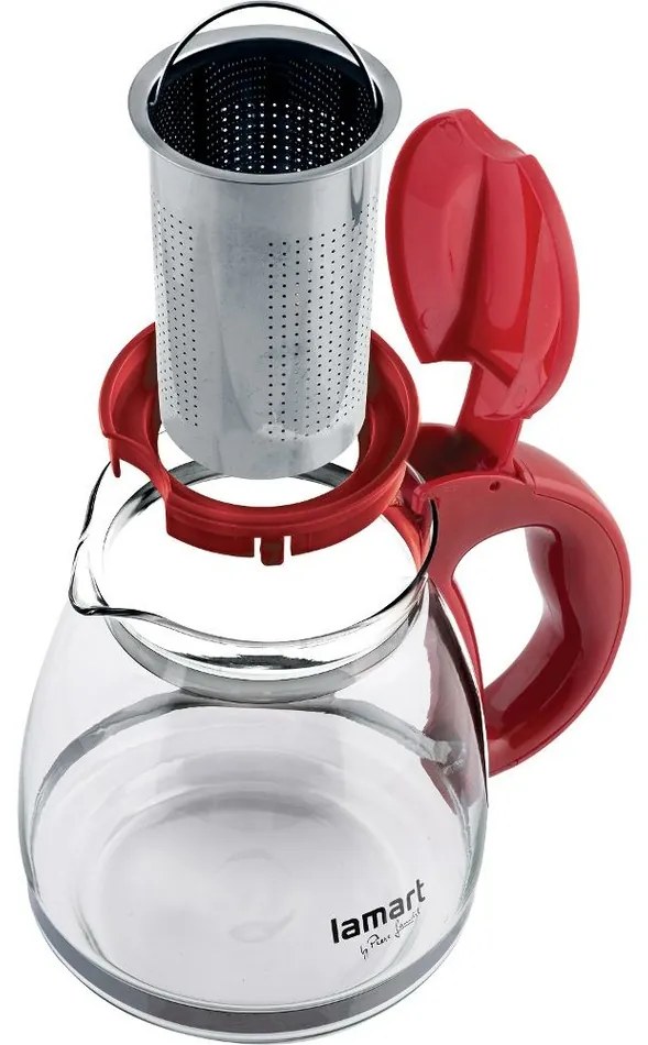 Lamart LT7074 Verre teáskanna, 1,5 l, piros, 1,5 l