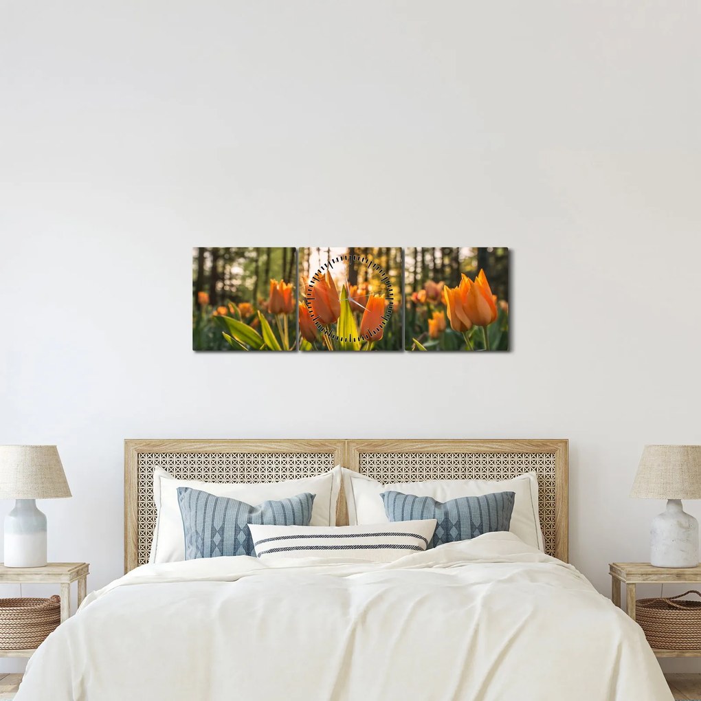 Narancssárga tulipán képe (órával) (90x30 cm)