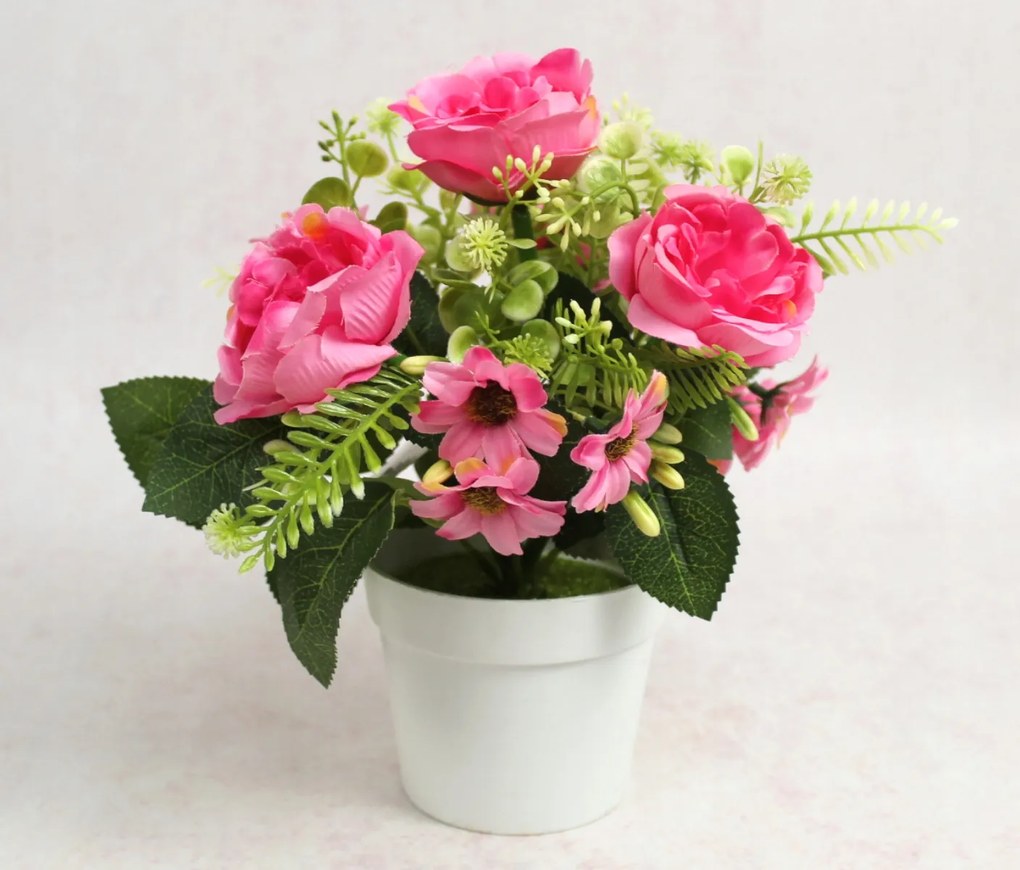 Mesterséges virág cserépben rózsa Rózsaszín