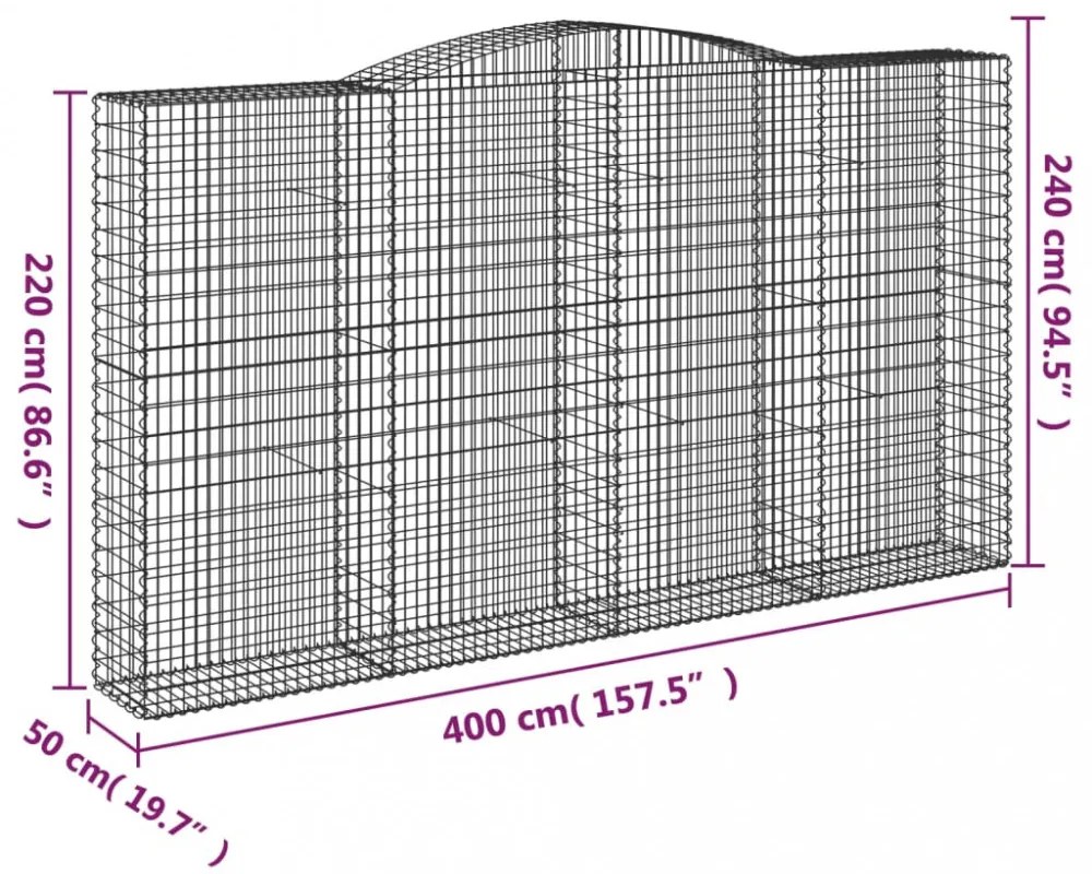7 db íves horganyzott vas gabion kosár 400x50x220/240 cm