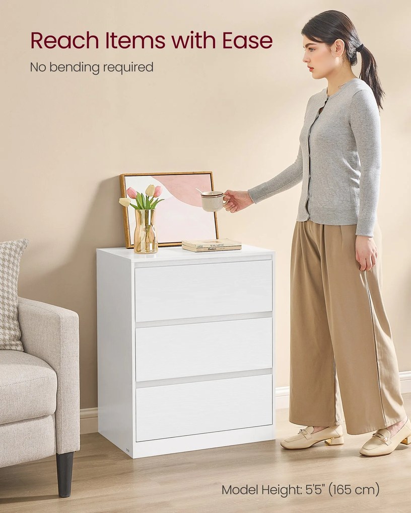 KAILYN kollekció - Modern komód, hófehér fiókos szekrény 3 fiókkal, 40 x 60 x 75 cm