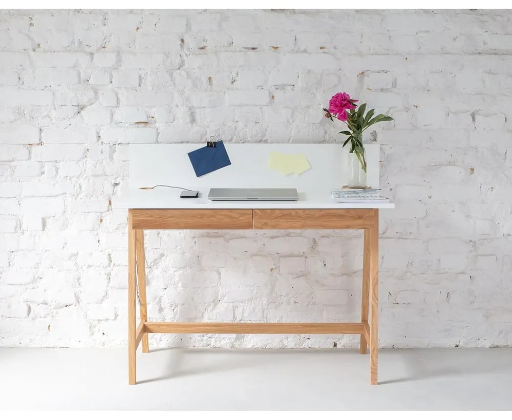 Luka fehér íróasztal kőrisfa lábakkal, hossz 110 cm - Ragaba