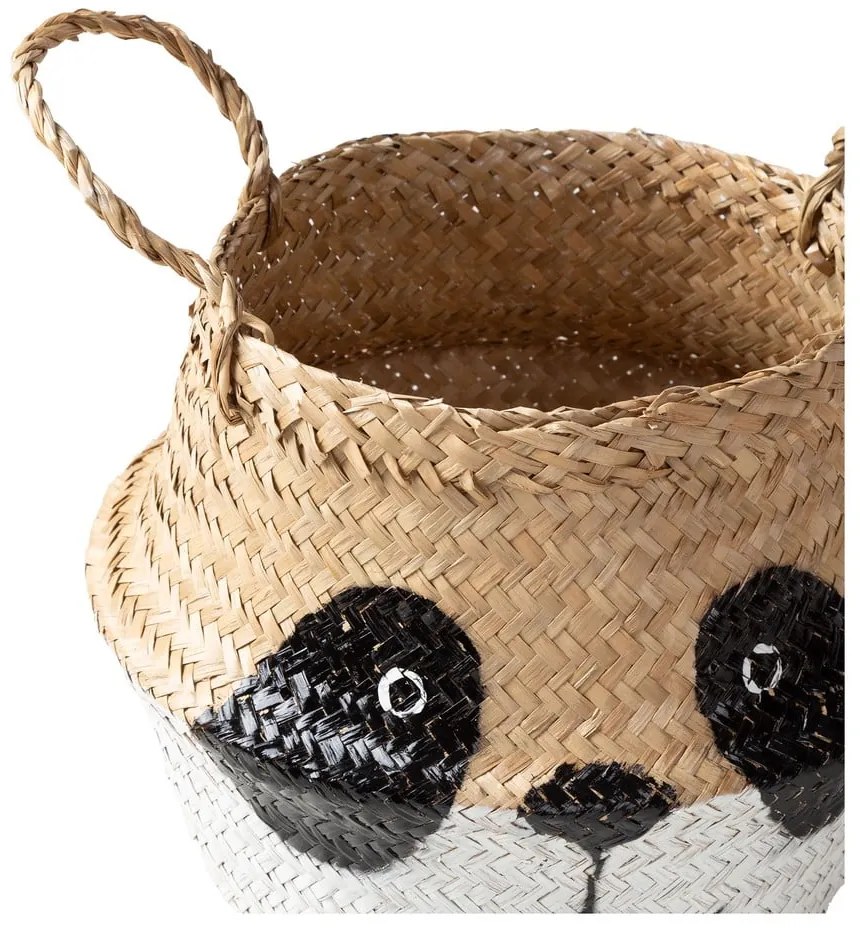 Fehér-natúr színű tengerifű játéktároló kosár ø 25x24 cm Panda – Compactor