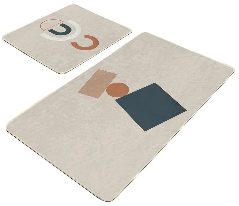 Bézs bársony fürdőszobai kilépő szett 2 db-os 60x100 cm Geometry Shapes – Mila Home