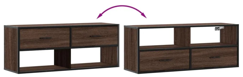barna tölgy színű szerelt fa és fém TV-szekrény 100x31x39,5 cm