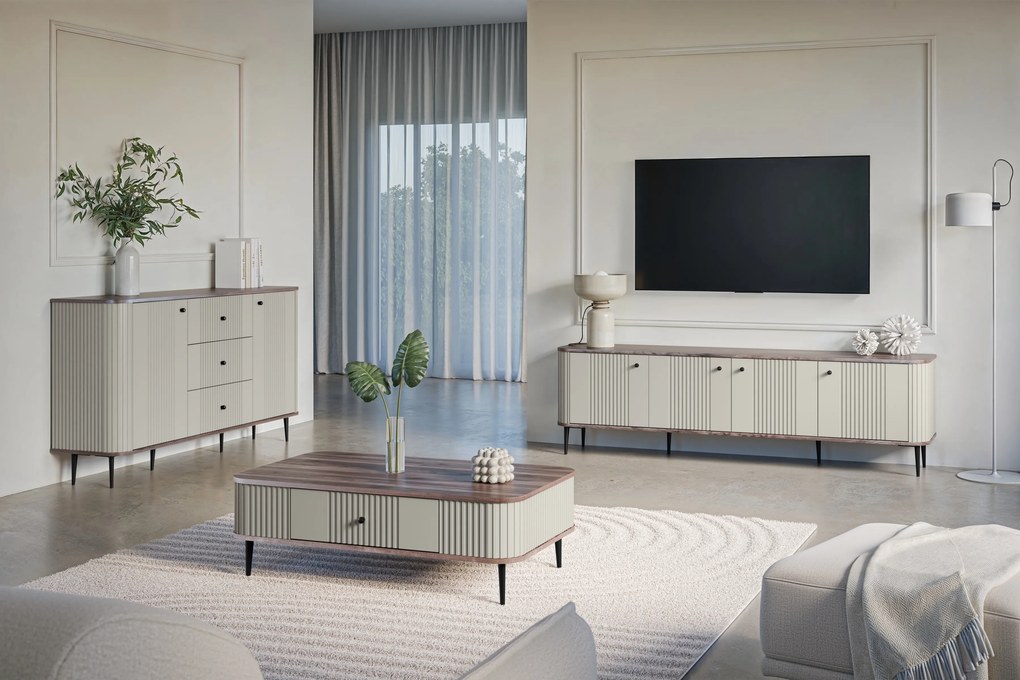 Vesper 4D TV szekrény 187 cm - kasmír / dió / fekete lábak