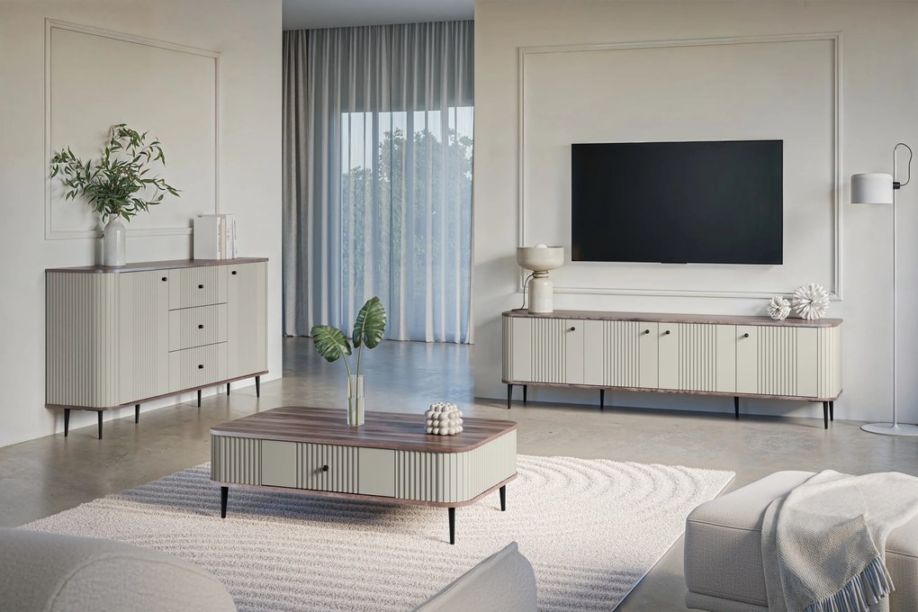 Vesper 4D TV-szekrény 187 cm - kasmír / diófa / fekete lábak