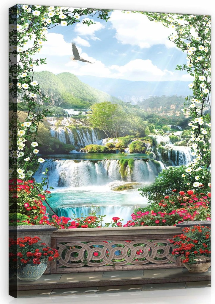 Vászonkép 75x100 Vízesések természet táj hegyek virágok nyugalom szépség