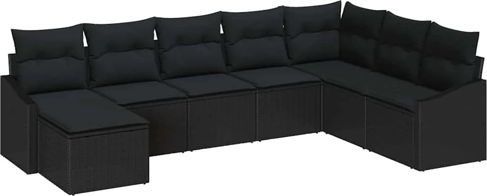 vidaXL Kanapé Szett párnával 8 pcs Fekete polirattan