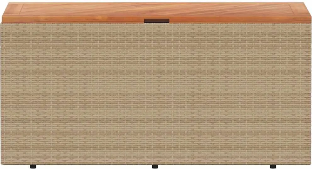 vidaXL bézs polyrattan és akácfa kerti tárolóláda 110 x 50 x 54 cm