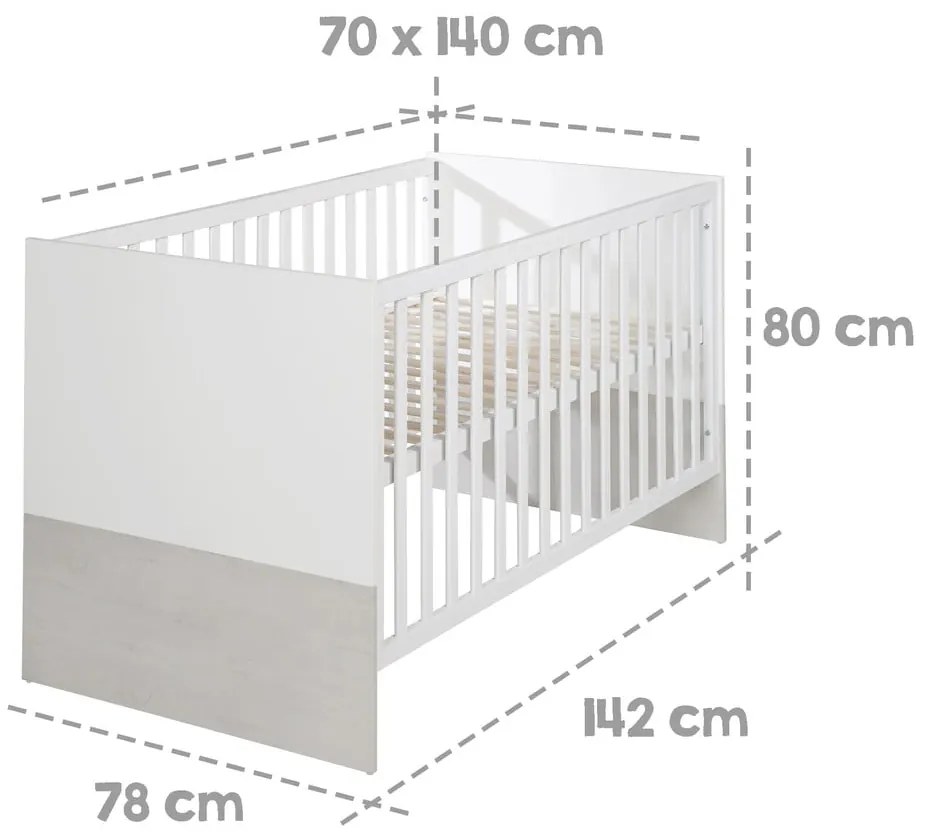 Fehér-világosszürke babaágy 70x140 cm Julia – Roba