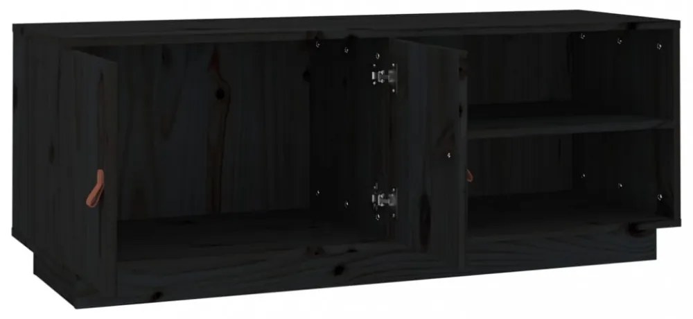 fekete tömör fenyőfa TV-szekrény 105 x 34 x 40 cm