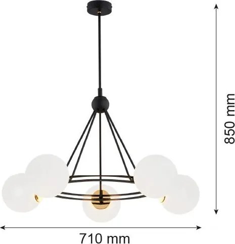 ARGON 2119 AMALFI Modern Csillár Fekete, Sárgaréz, Opál Szőnyeg E27 IP20
