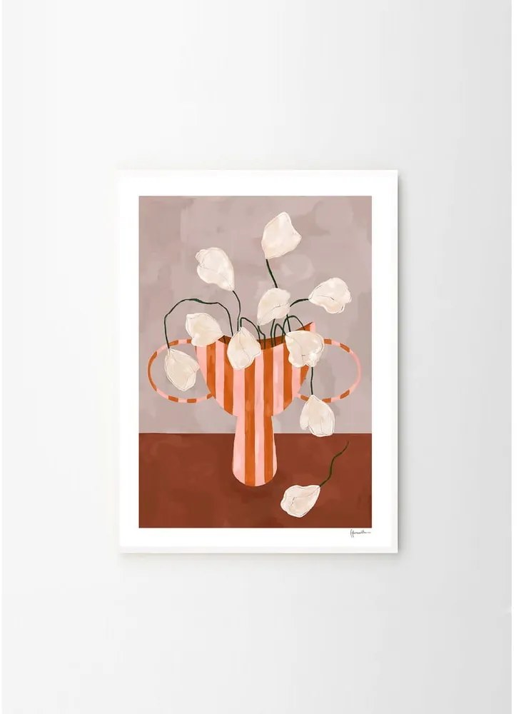 Poszter 30x40 cm White Flowers in Striped Vase – Frankie Penwill – The Poster Club