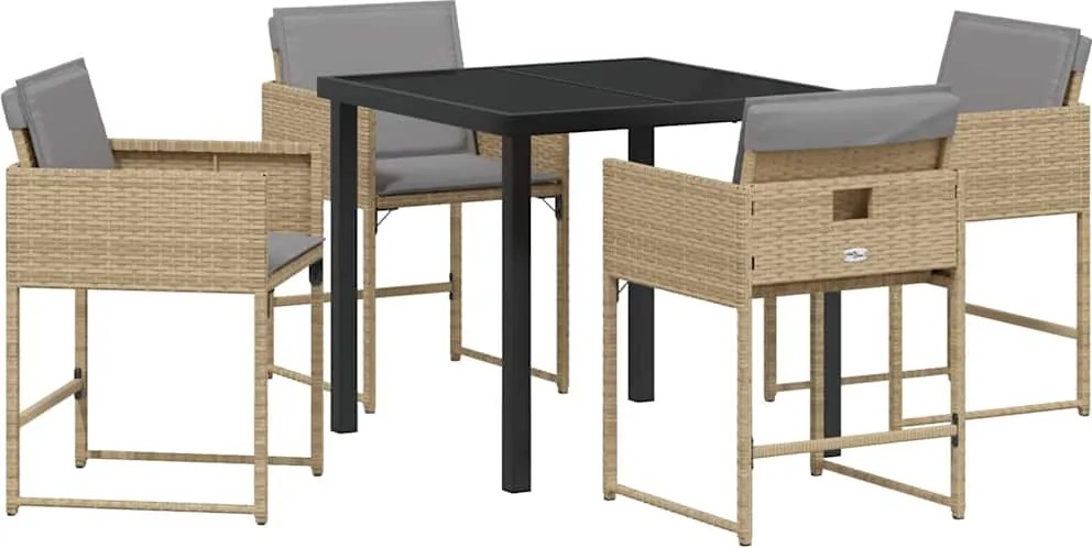 vidaXL Kert étkező szett párnával 5 pcs Bézs polirattan