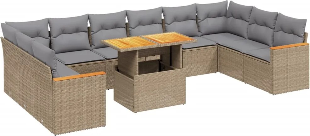 vidaXL 11 részes bézs polyrattan kerti ülőgarnitúra párnákkal