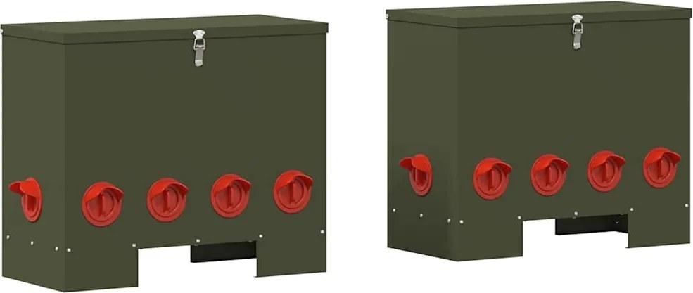 vidaXL Csirke etető 2 pcs Olajzöld 60,5 x 29 x 51 cm