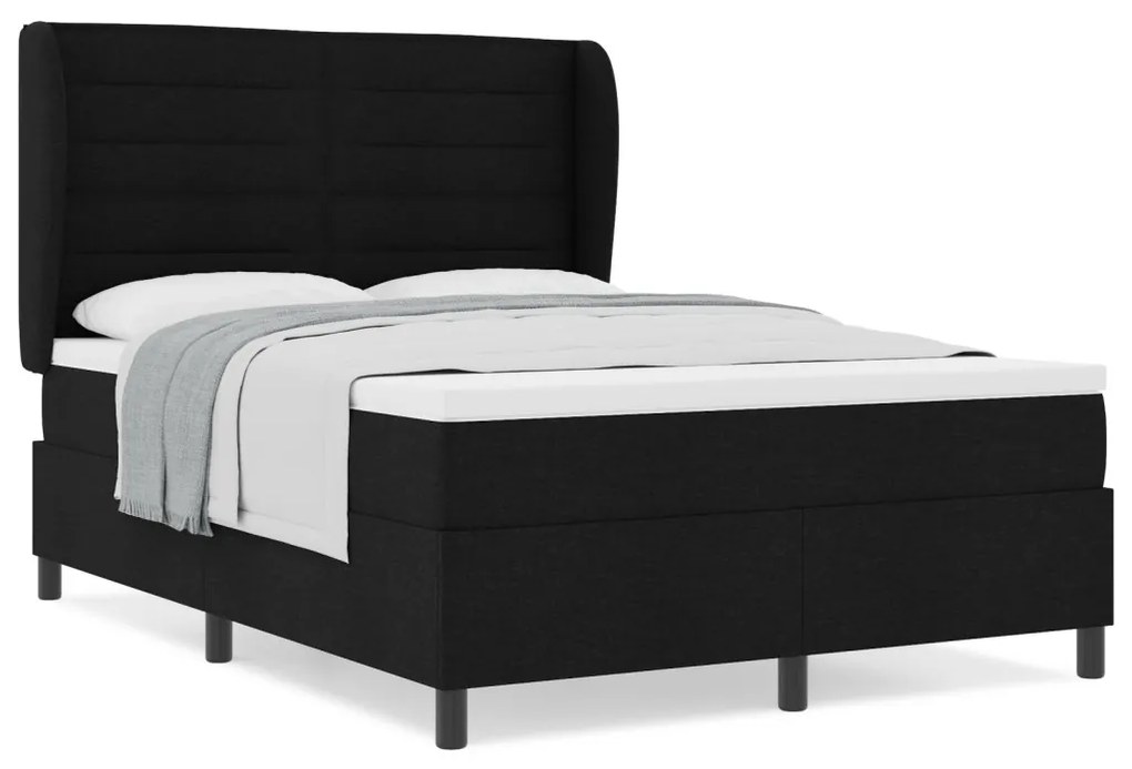 Boxspring Ágy Mattal Fekete 160x200 cm Szövet
