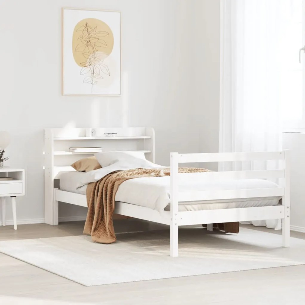 fehér tömör fenyőfa ágykeret fejtámlával 75 x 190 cm