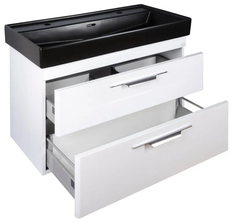 TMP LUX 100D fali fürdőszobabútor - CeraStyle SHARP FEKETE DUPLA csaplyukas mosdóval - 100 x 48 cm