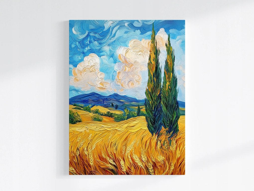 Poszter Tájkép Nyár Mező Gabona Hegyek Ciprus 75x100