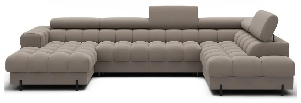 Világosbarna bársony kinyitható sarokkanapé (jobb oldali-U alakú) Feraria – ELTAP