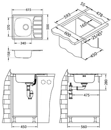 ALVEUS 1098940 - Mosogató ZOOM 61,5x50 cm satin, felső rögzítéshez