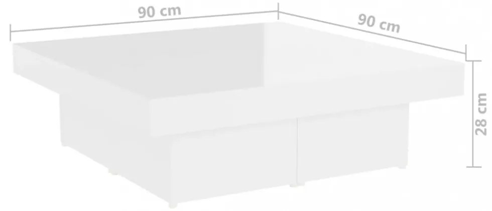 magasfényű fehér szerelt fa dohányzóasztal 90 x 90 x 28 cm