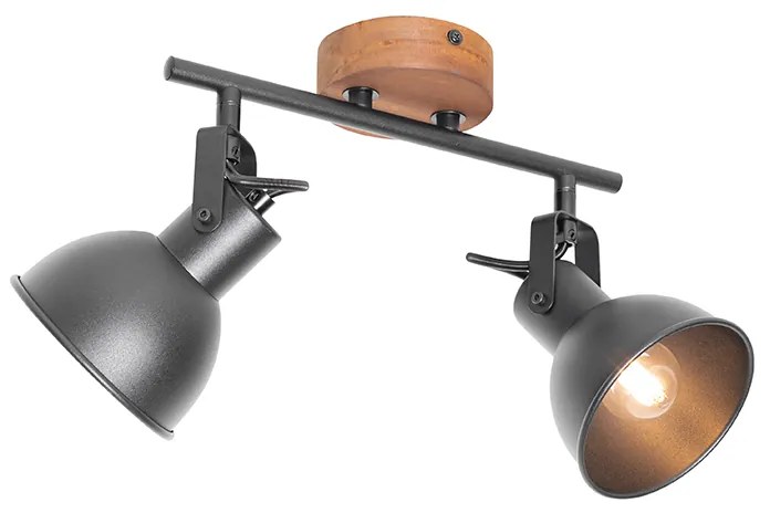 Ipari reflektor fekete fával, dönthető, 2 lámpás - Tommy