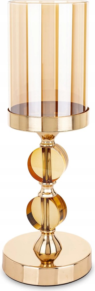 Dekoratív üveg gyertyatartó fém Glamour arany lampion láb