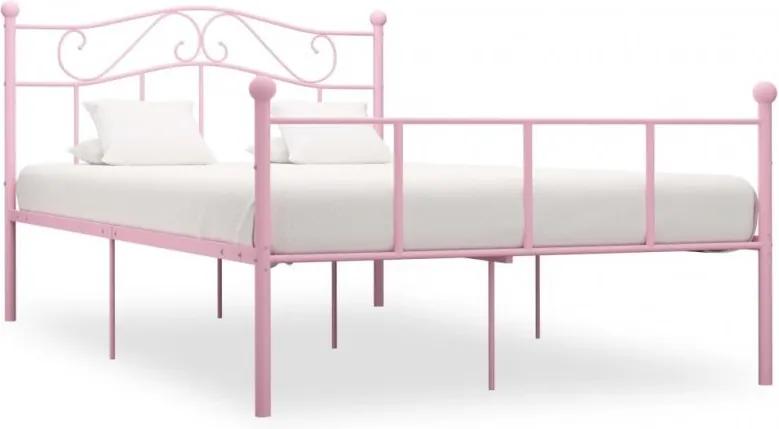 Rózsaszín fém ágykeret 120 x 200 cm