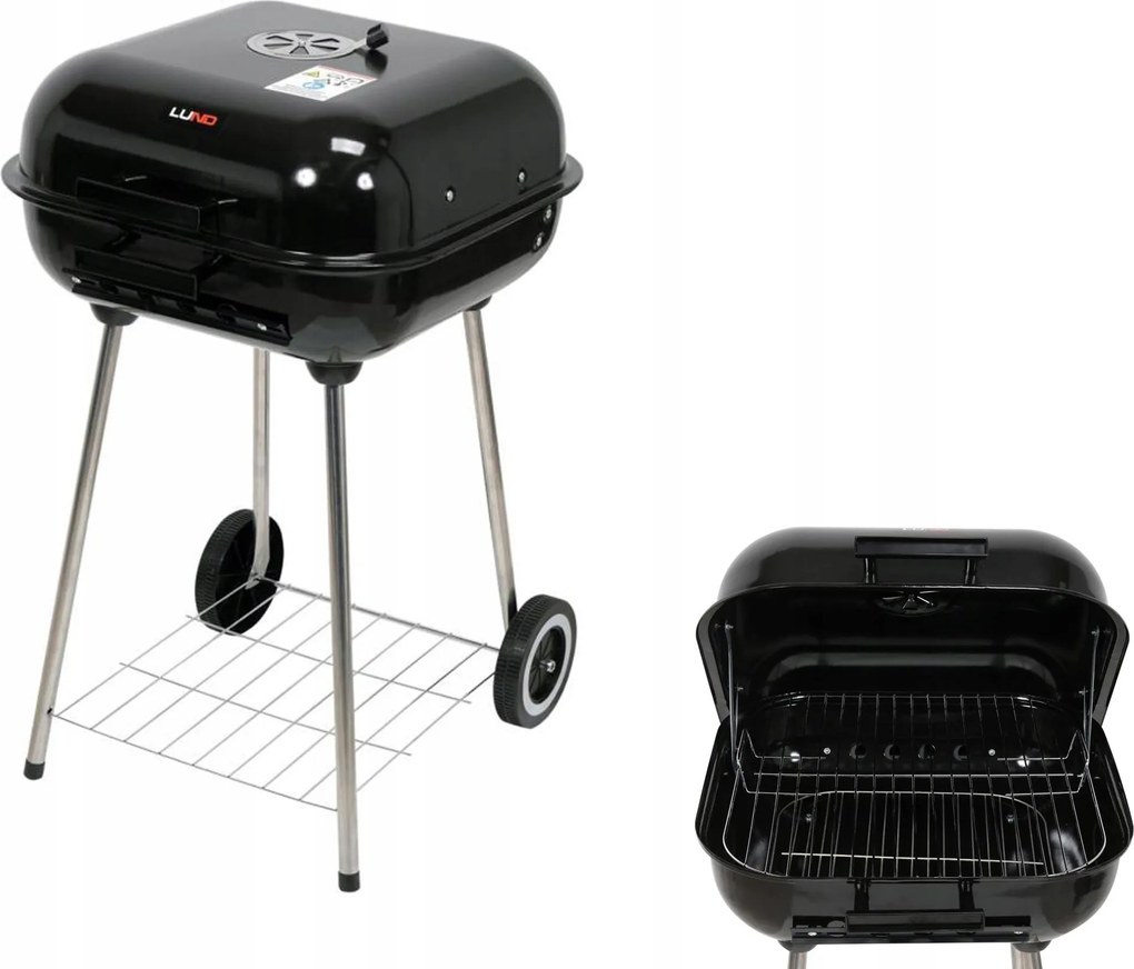 Szén Grill Fedéllel És Polccal Grillrács 45x40cm