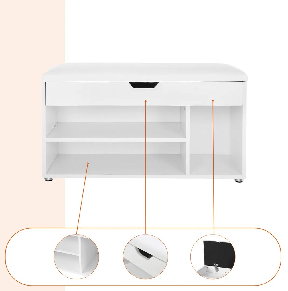 LUJZA cipősszekrény és tároló ülőkével, 80x30x44cm, fehér Jurhan