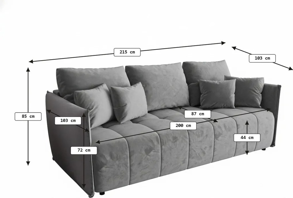 Kihúzható 3 személyes kanapé VELORA 215x103 cm, sötétkék