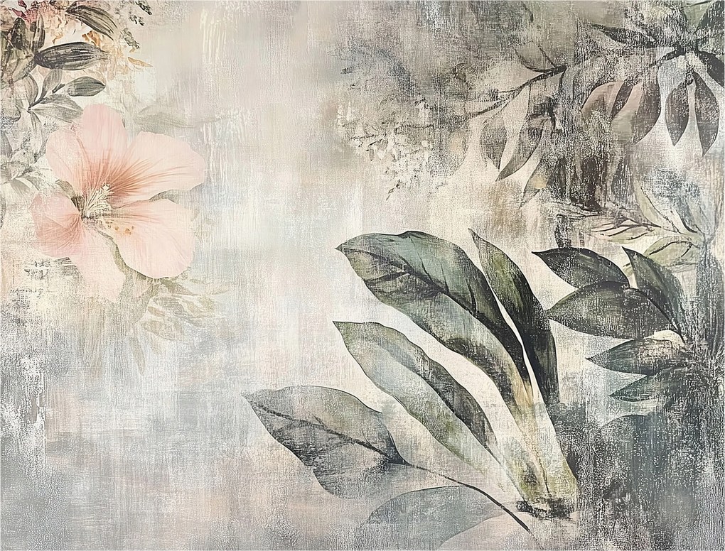 Fotótapéta Levelek Vintage Virágok Beton Hálószoba Nappali Tapéta 350x250