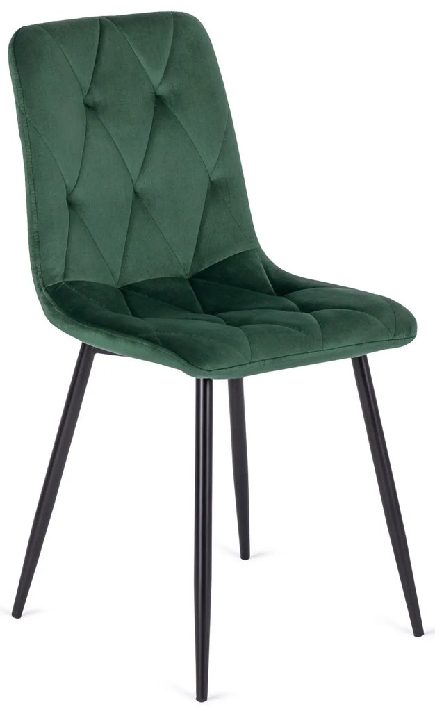 Étkezőgarnitúra: bővíthető asztal 102–142 cm fekete színben + 4 db zöld velúr szék – HARRY / ROBIN