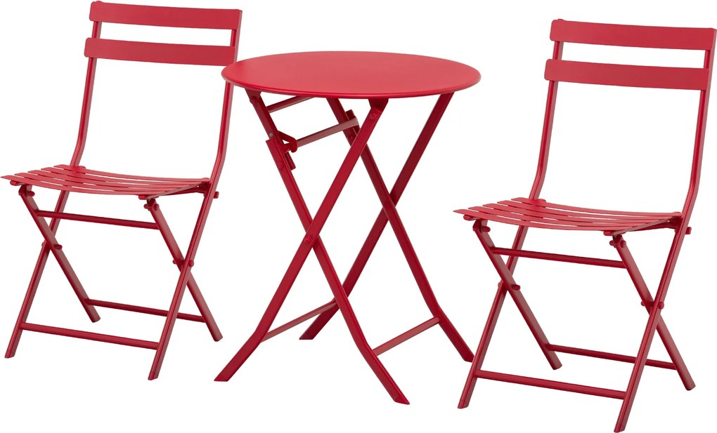 Outsunny Összecsukható bistro kertiszekrénnyel - kerek asztal Ø 60 cm 2 összecsukható székkel - vörös porszórt fém | Aosom