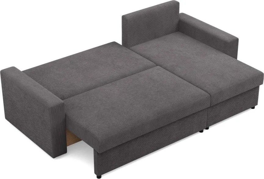 Zeus sarokkanapé, 2 ágyneműtartóval, egyenes kartámasz, kordbársony, univerzális oldal, bonell töltet, szürke