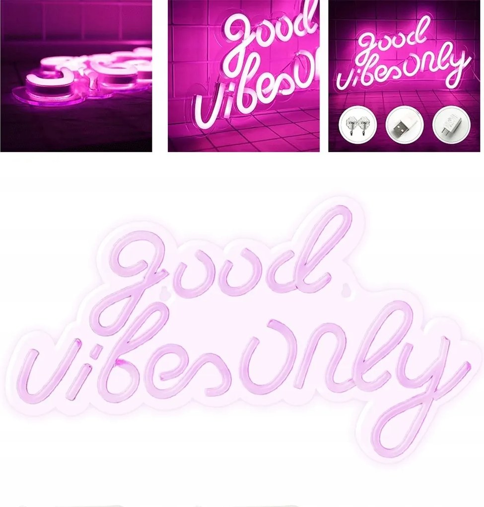 Usb Neon Good Vibes Only 42X25CM Rózsaszín Akasztókkal