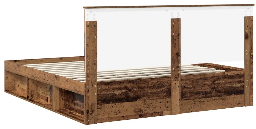 vidaXL Ágykeret fejtámlával Öreg fa 200 x 200 cm Tömör fenyőfa