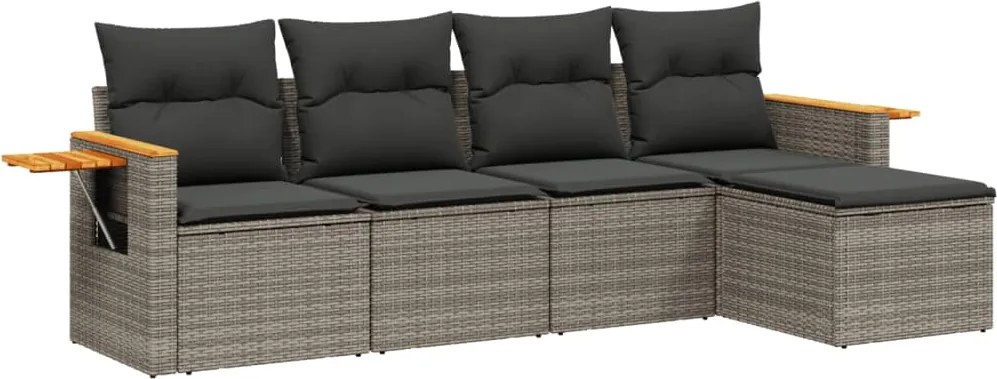 vidaXL 5 részes szürke polyrattan kerti ülőgarnitúra párnákkal