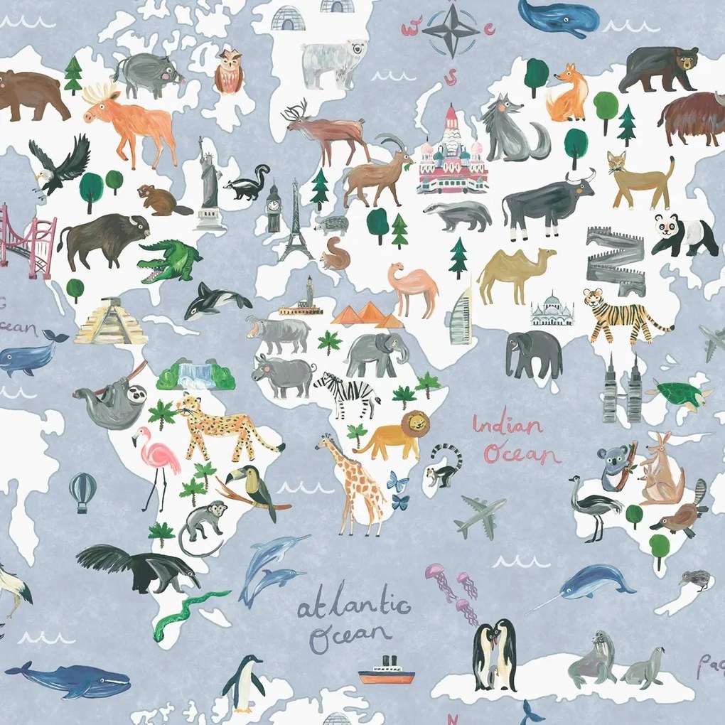 Tapéta A Gyerekszobába Világtérkép Akvarell