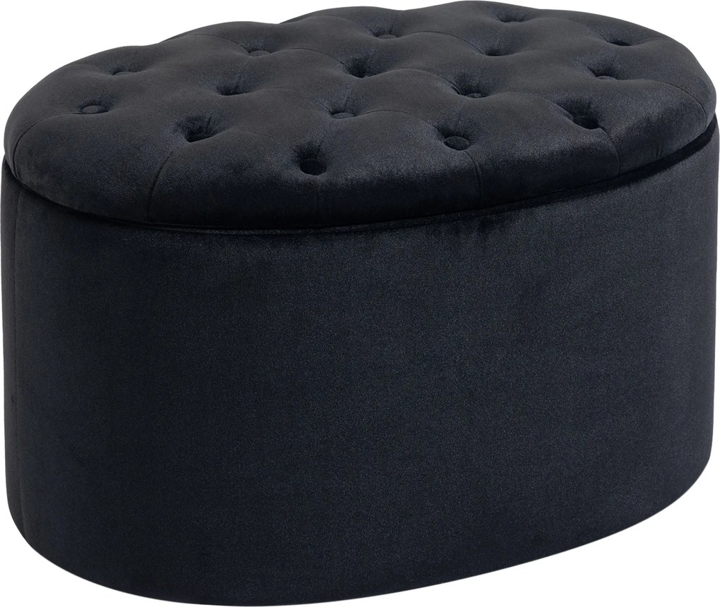 HOMCOM Tároló Puff, Bársonyos Béleléssel, Ovális Forma, Tároló Láda Nappaliba, Hálószobába, Előszobába 71 x 52 x 42 cm, Fekete | Aosom