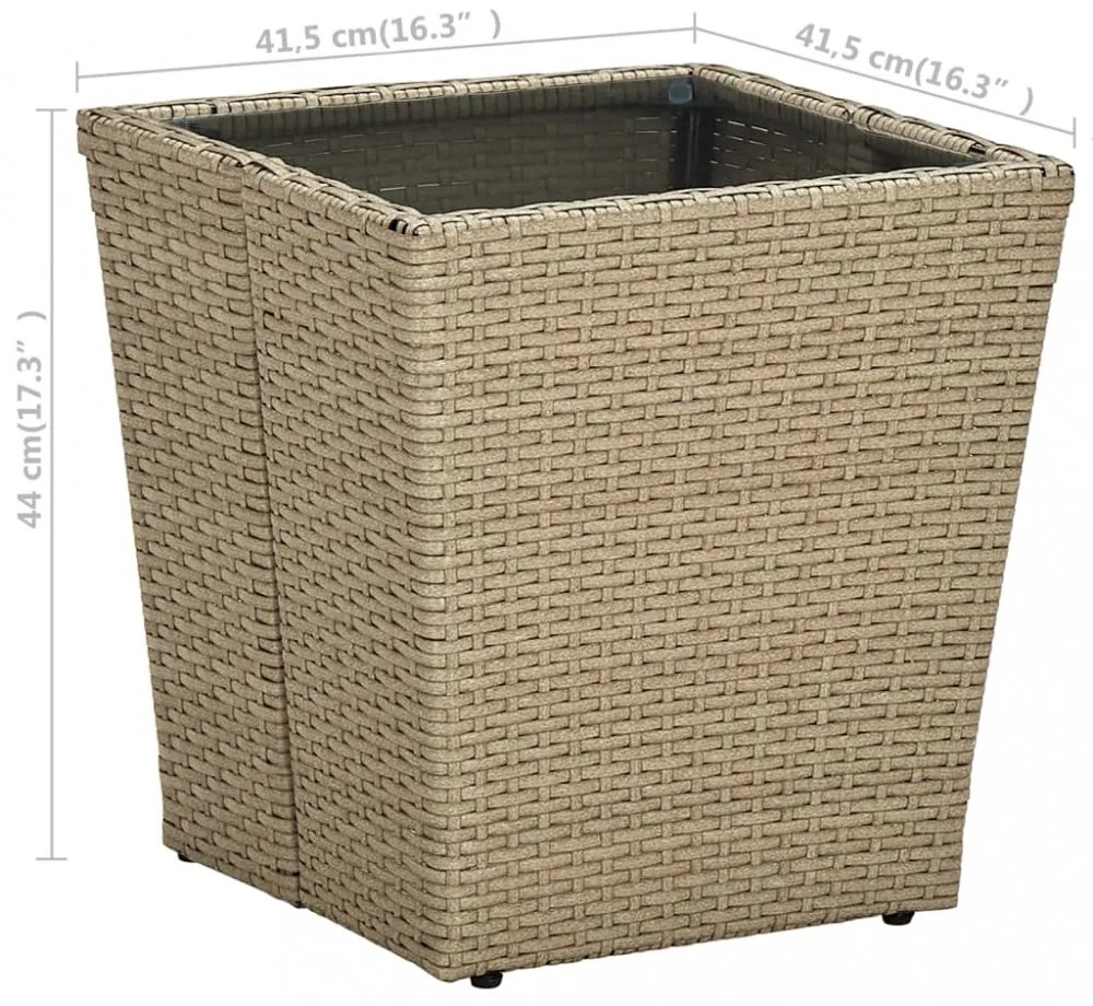 bézs polyrattan és edzett üveg dohányzóasztal 41,5x41,5x44 cm