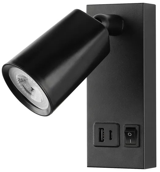 LED fali spotlámpa USB-töltéssel, LED/5W/230V, fekete