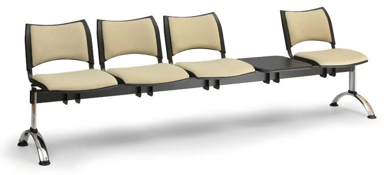 Kárpitozott pad SMART, 4 üléses + asztal - króm lábak, szürke