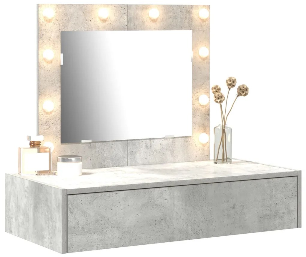 vidaXL Öltözködőasztal tükör lámpákkal Szürke 83 x 40 x 70 cm Faanyag